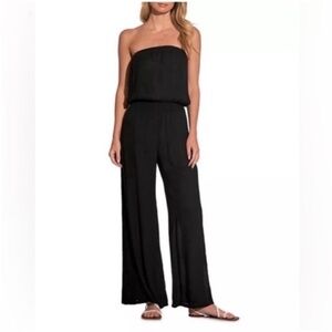 Elan Black Strapless Jumpsuit with Wide-Leg Pants